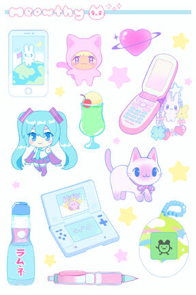 Blue Y2K Sticker Sheet